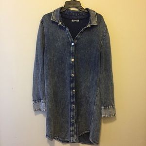 Long Knit Denim Cardigan